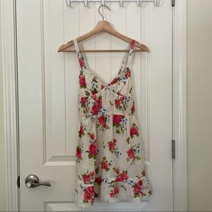 Hollister | White Summer Dress Pink & Blue Florals